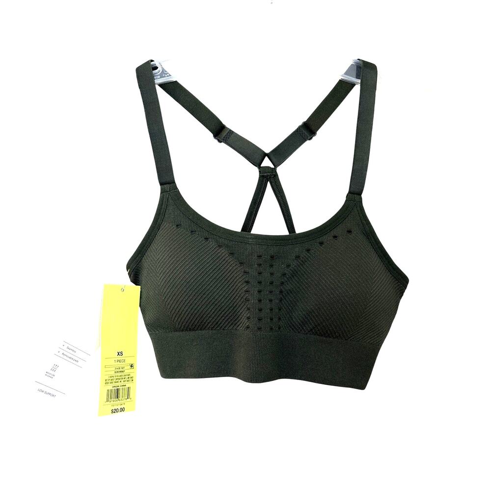 All In Motion Womens Low Support Moisture Wicking Seamless Bra Olive WX8GY Sz XS